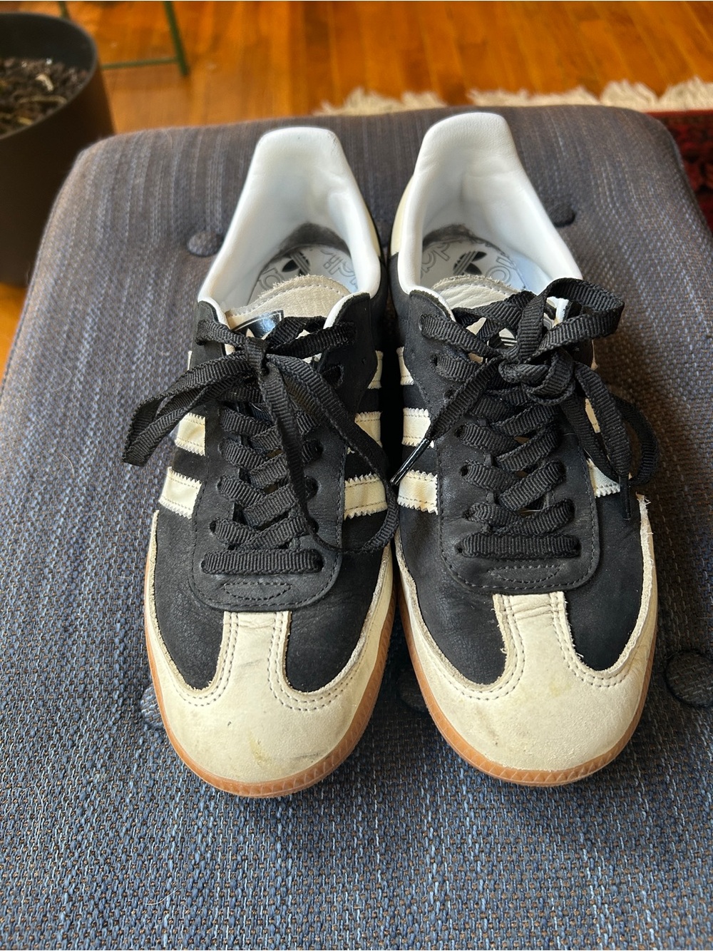 adidas Black and Cream Suede Low-Top Sneakers